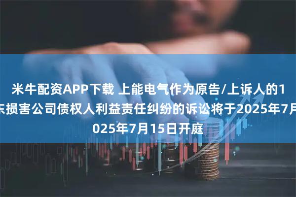 米牛配资APP下载 上能电气作为原告/上诉人的1起涉及股东损害公司债权人利益责任纠纷的诉讼将于2025年7月15日开庭
